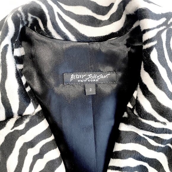 Vintage Betsey Johnson Striped Faux Fur Coat SZ 2 - Small - Picture 12 of 12